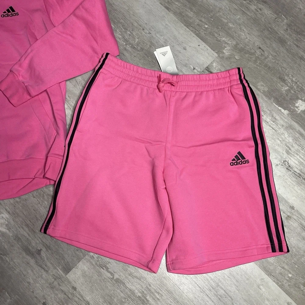 Mens Adidas Fleece Pink/black Hoodie &‎ Sweat Shorts Top Size M Bottom Size L